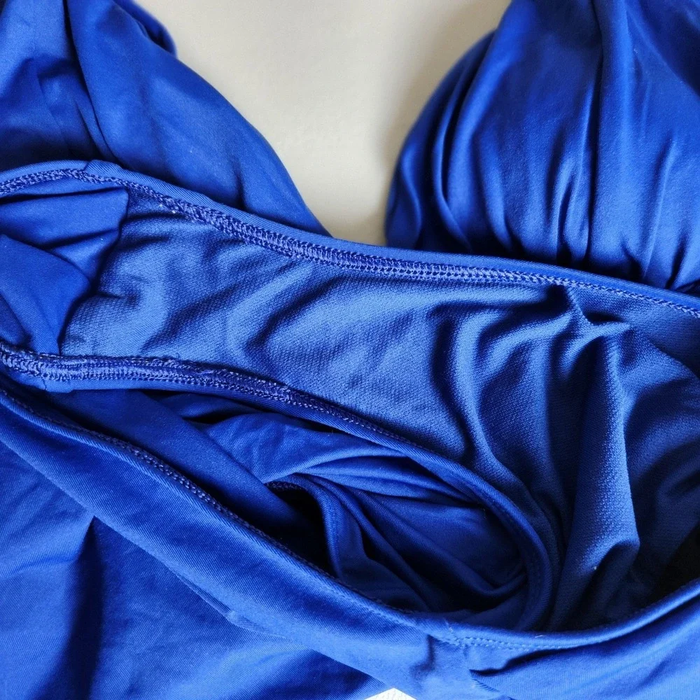 Lauren Ralph Lauren Blue Ruched V-Neck One‎ Piece Swimsuit Size 8
